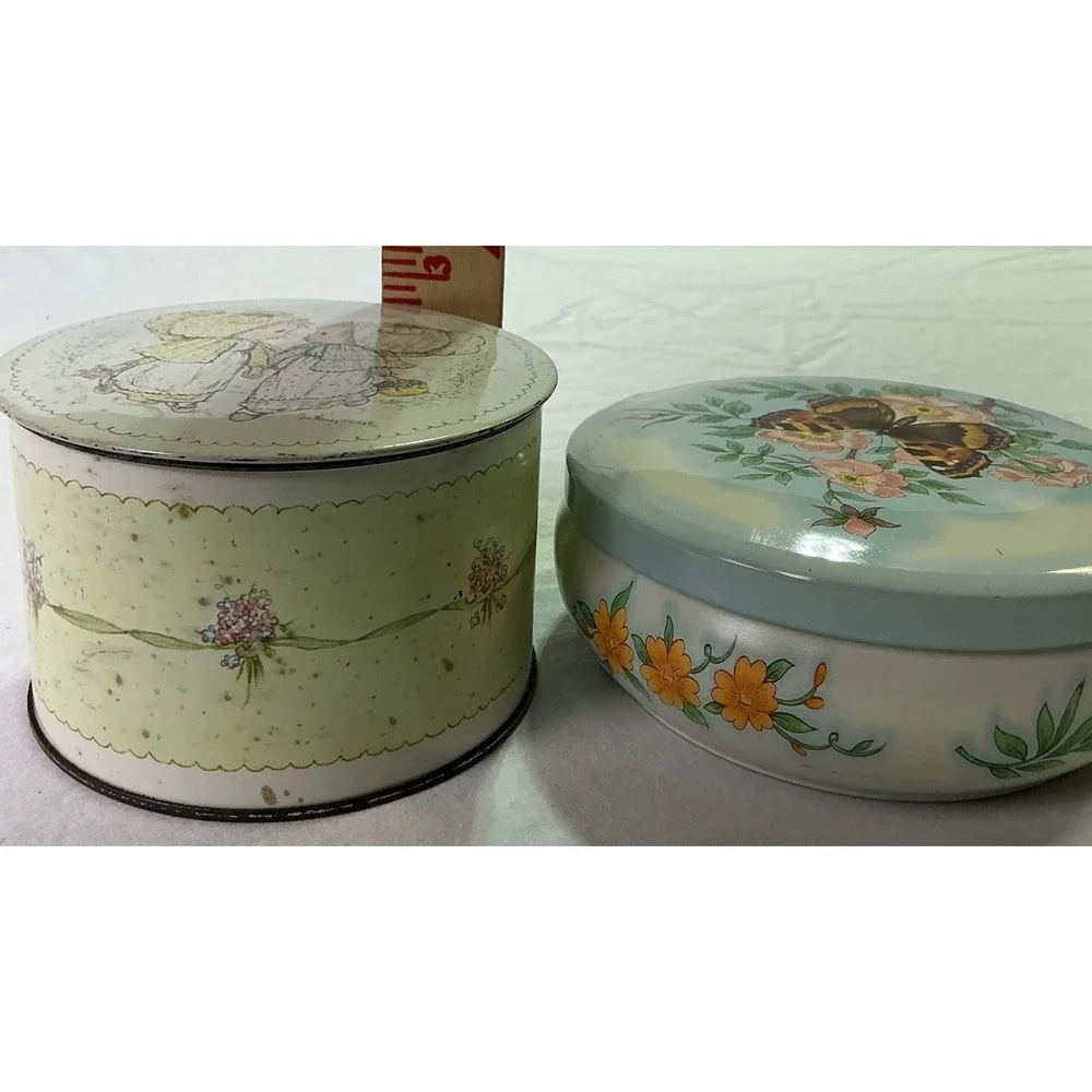 Vintage‎ Hallmark Holly Hobbie & Dahr Butterfly Round Tin Box Lot of 2